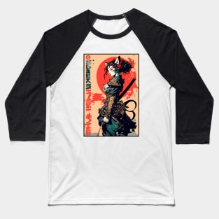 Cool Samurai Cat Girl Warrior Urban Japanese Baseball T-Shirt